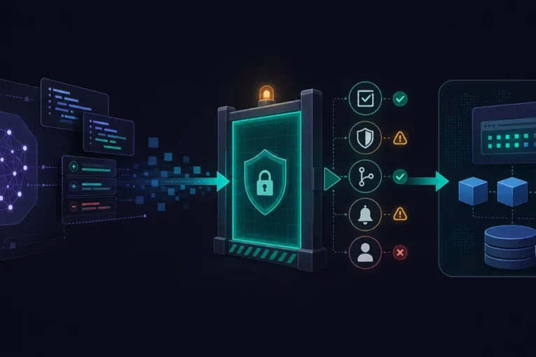 AI code blocked by a release gate until tests, security, and owner checks pass