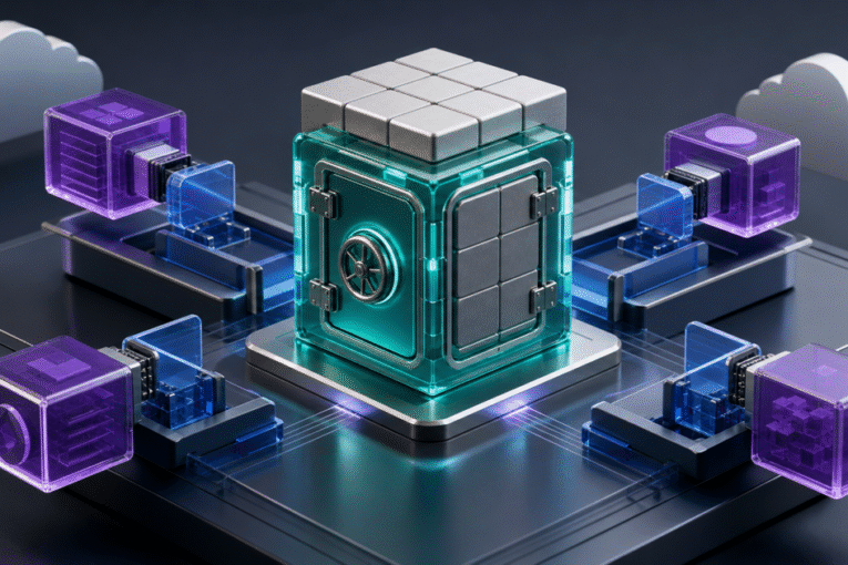 A repository-owned core connects to interchangeable provider modules.