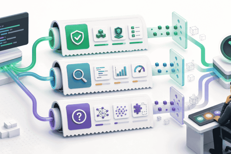 AI code review evidence shown as three evidence receipts labeled complete attention and inconclusive without pass icon