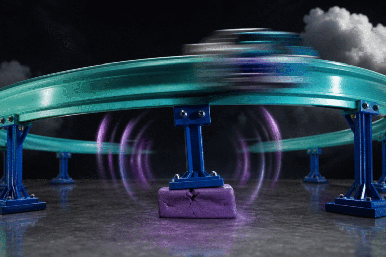A fast circular track wobbles because one foundation block is cracked.